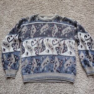 VINTAGE Expressions Worldwide Sweater Mens Medium Abstract Unique Rare‎ Knit 90s